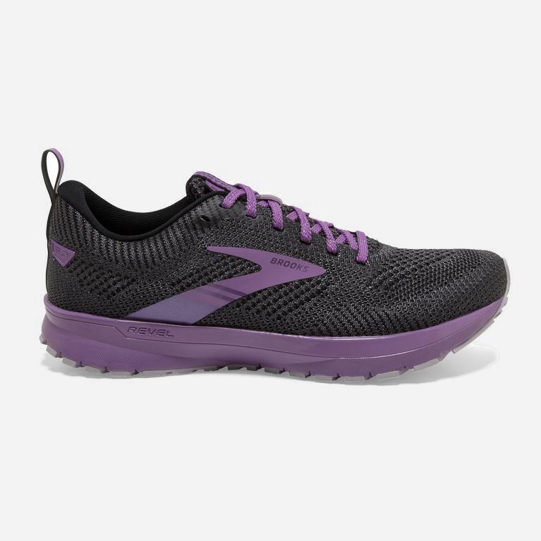 Brooks Revel 5 Womens Performance Road Running Shoes - Black/Ebony/grey Charcoal/Purple/Pale Pansy -